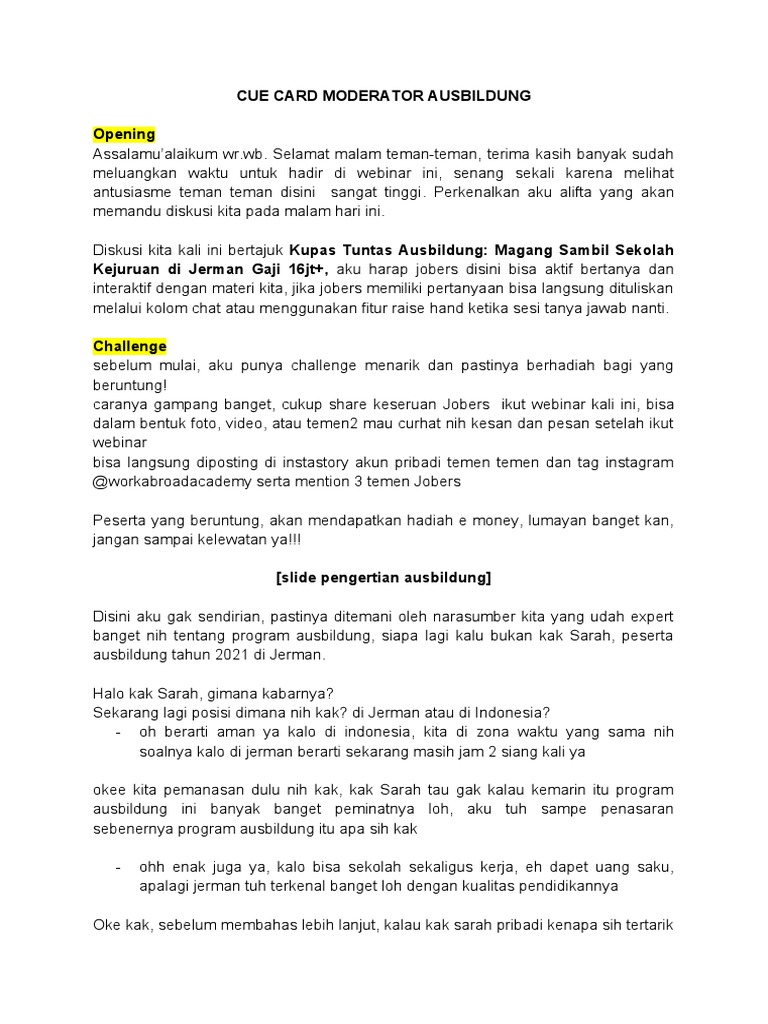 CUE CARD MODERATOR AUSBILDUNG PDF