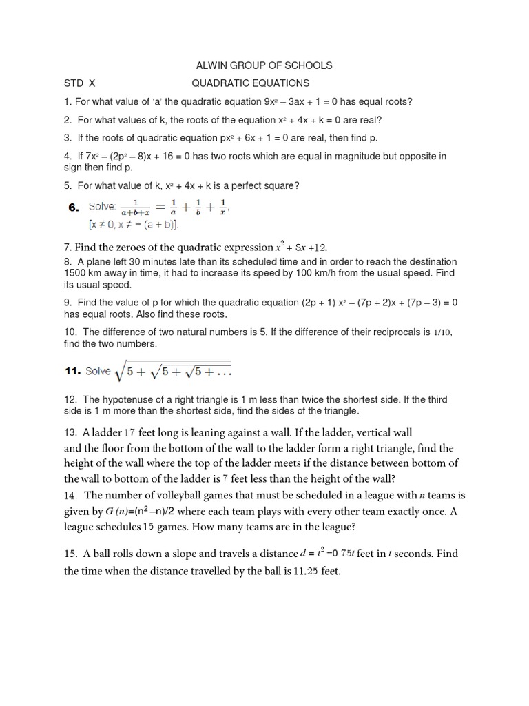 Quadratic Equations Practice | PDF