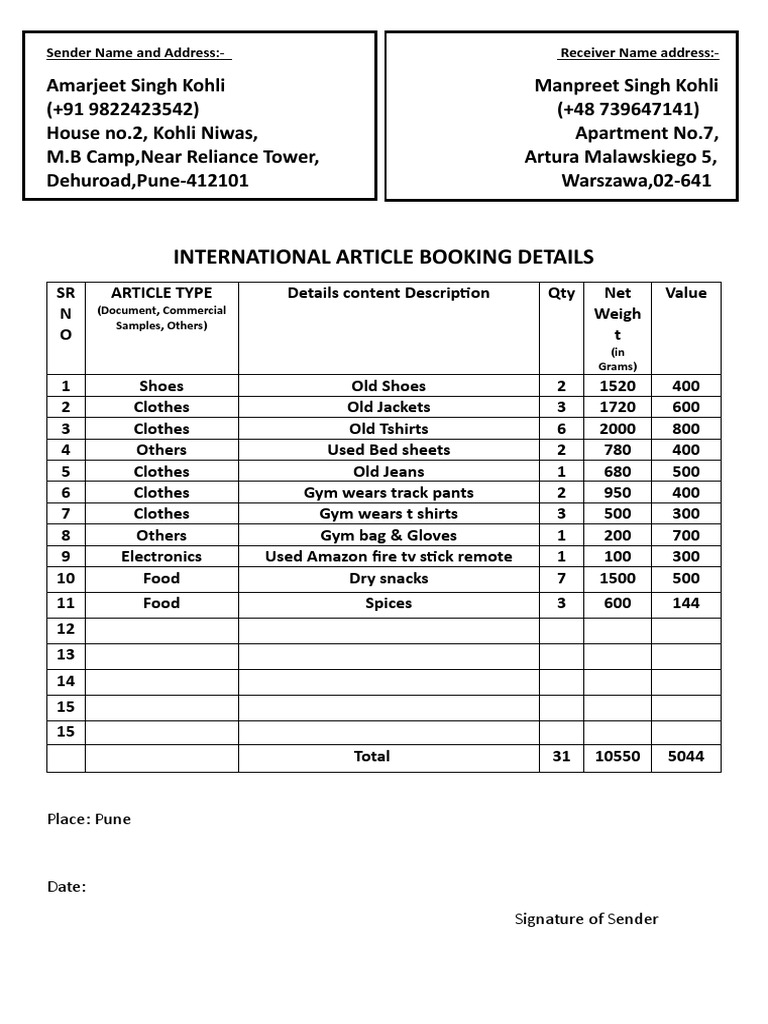 Indian post declaration manpreet pdf