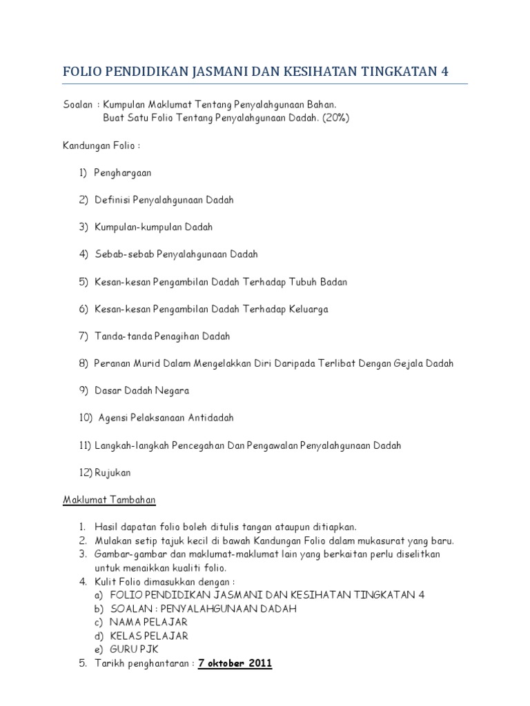 Folio Pendidikan Jasmani Dan Kesihatan Tingkatan 4 Pdf