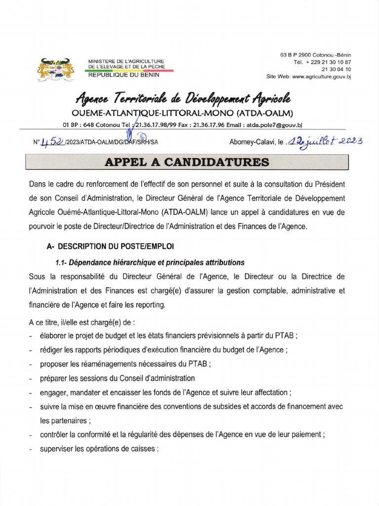 Appel à candidatures ATDA-OALM | PDF | Business | Économie