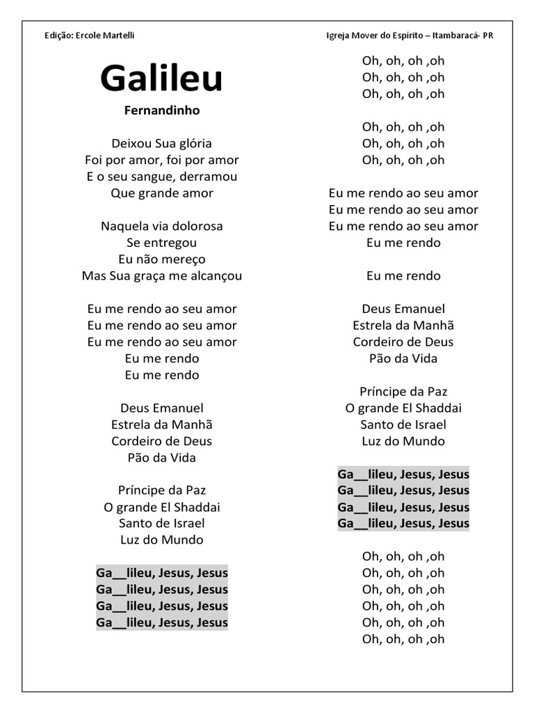 Letra e Cifras da Música Galileu | PDF | Religião e Espiritualidade