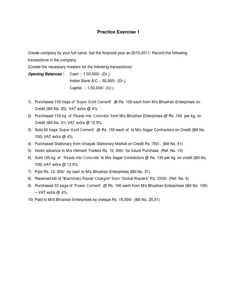 Company Transactions Exercise 2010-2011 | PDF | Finance & Money Management