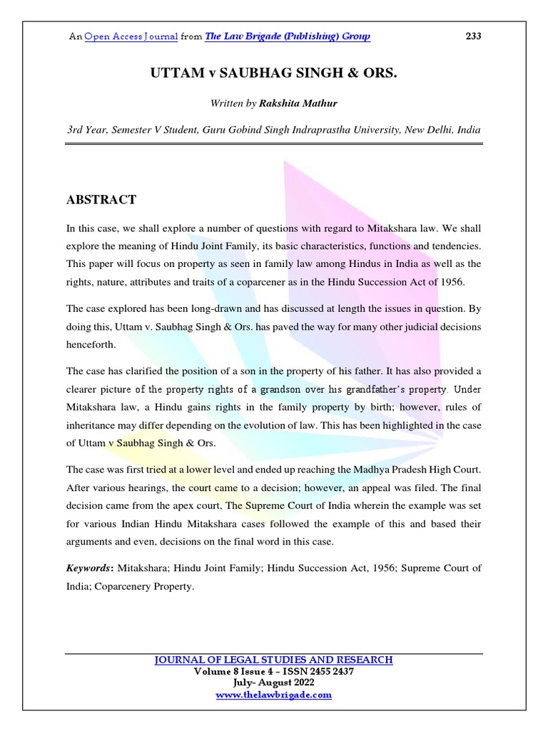 Uttam v Saubhag Singh: Property Rights | PDF