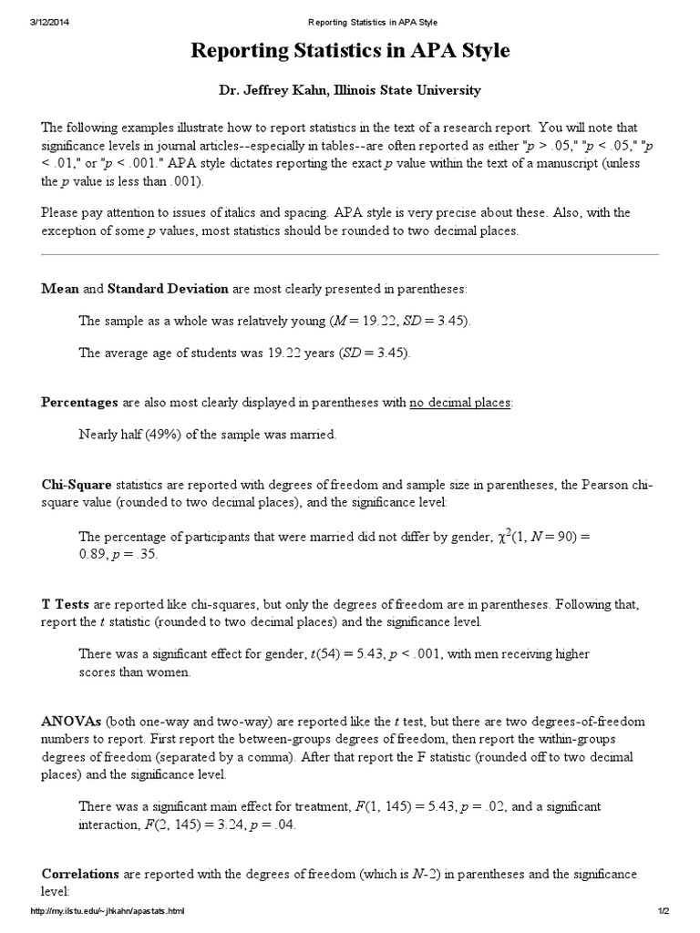 Reporting Statistics in APA Style | PDF