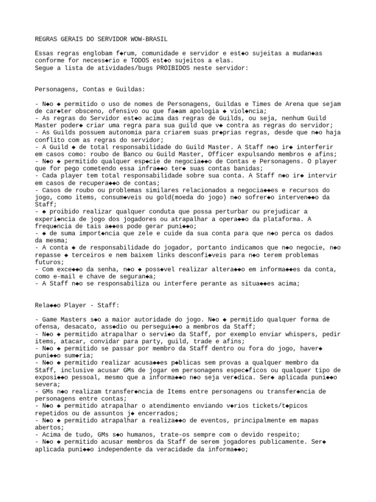 Regras wow brasil pdf