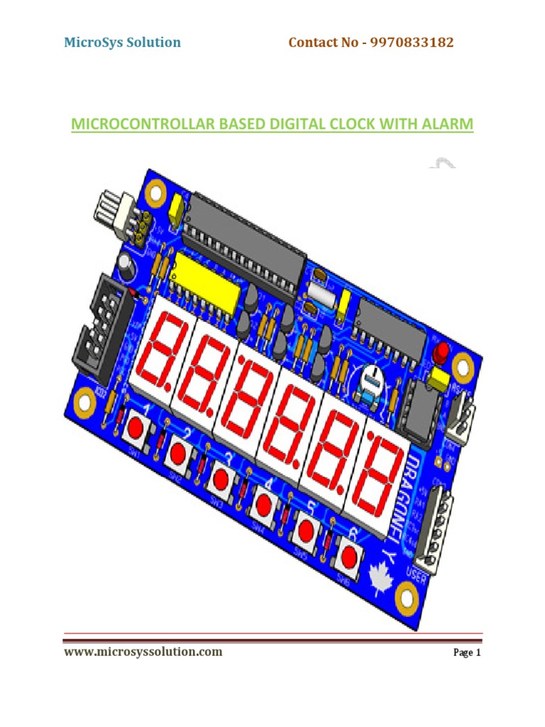 Microcontrollar Based Digital Clock With Alarm Circuit Diagram