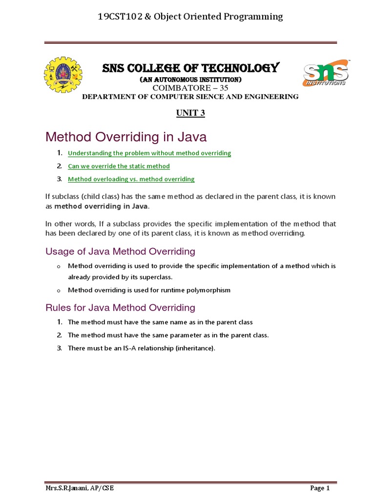 Unit-III_Session_24_Overriding_Abstract_Classes | PDF