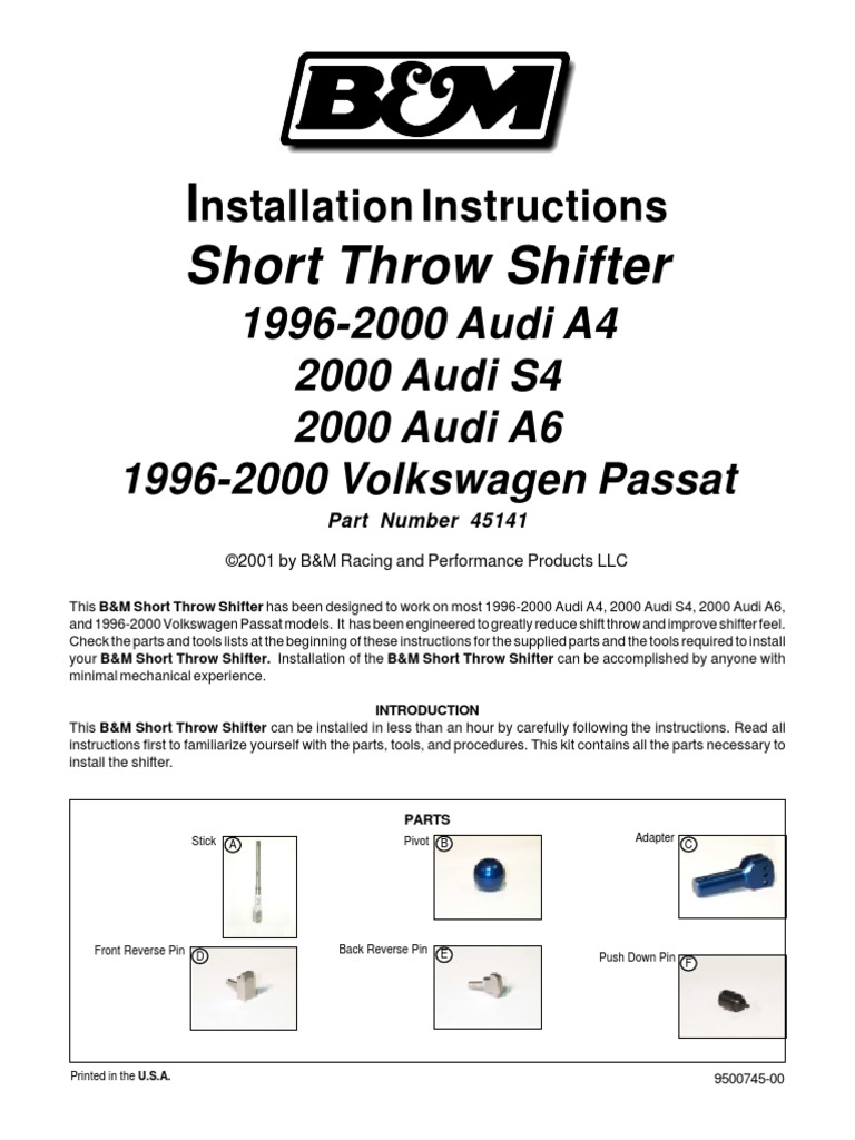 Audi & VW Short Throw Shifter Guide | PDF | Technology & Engineering