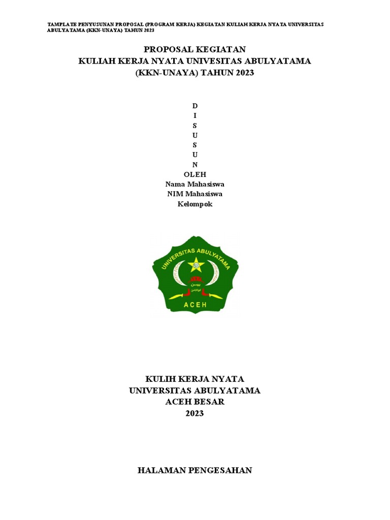 Proposal KKN Universitas Abulyatama 2023 | PDF | Sains & Matematika