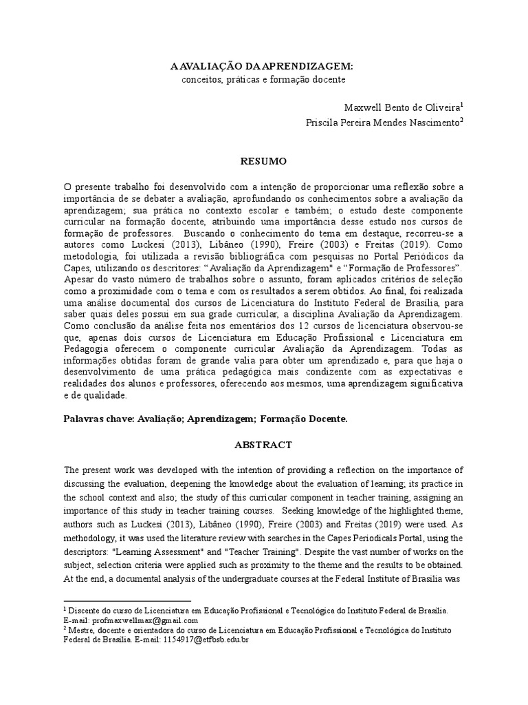 Avaliação da Aprendizagem e Formação Docente | PDF | Aprendizado ...