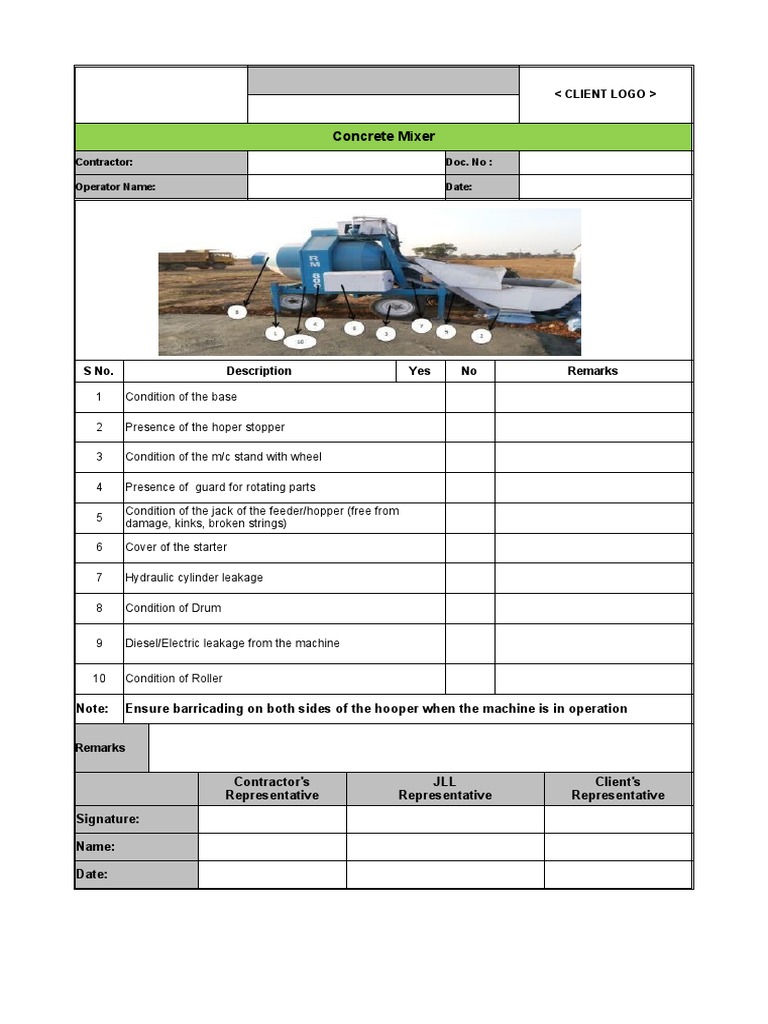 Concrete Mixer HSE Checklist PDF