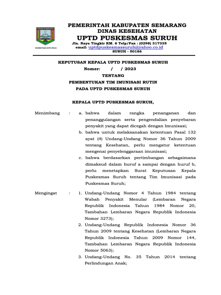SK Imunisasi Rutin Puskesmas Suruh 2023 | PDF
