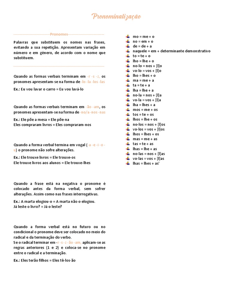 Regras de Pronominalização em Português | PDF | Pronome | Famílias ...
