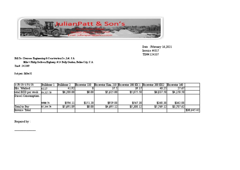 Belize Construction Invoice Summary | PDF