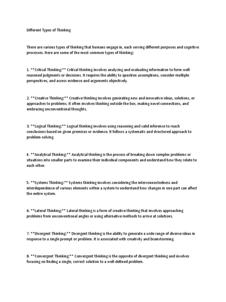 Different Types of Thinking | PDF