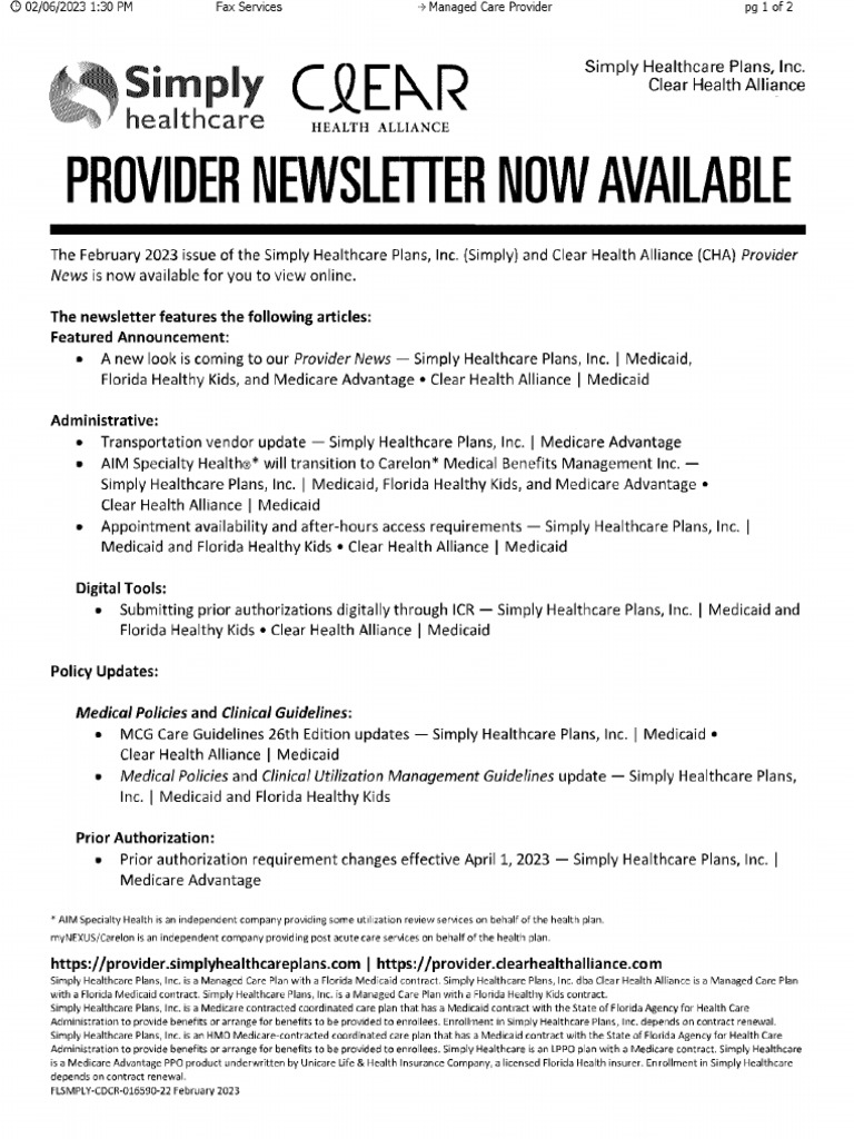 Provider Bulletin From Simply Healthcare PDF