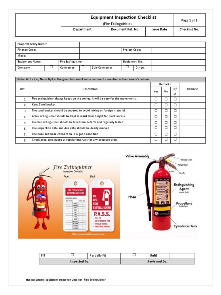 Fire Extinguisher Inspection Checklist | PDF | Equipment