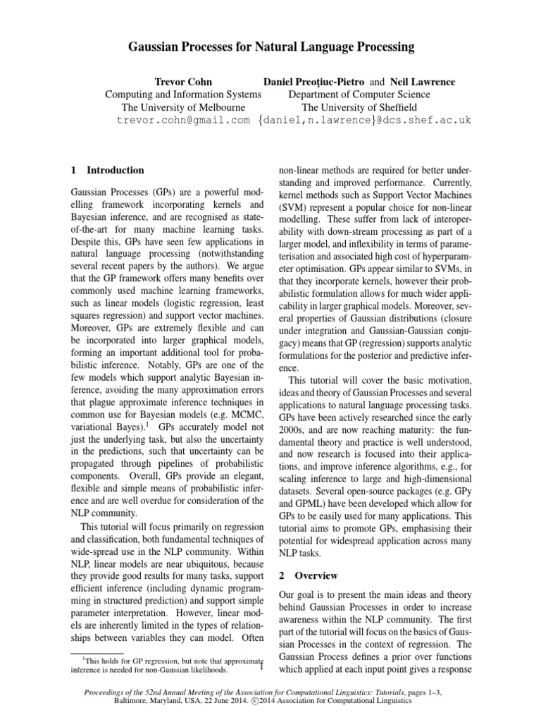Gaussian Processes For Natural Language Processing | PDF | Support ...