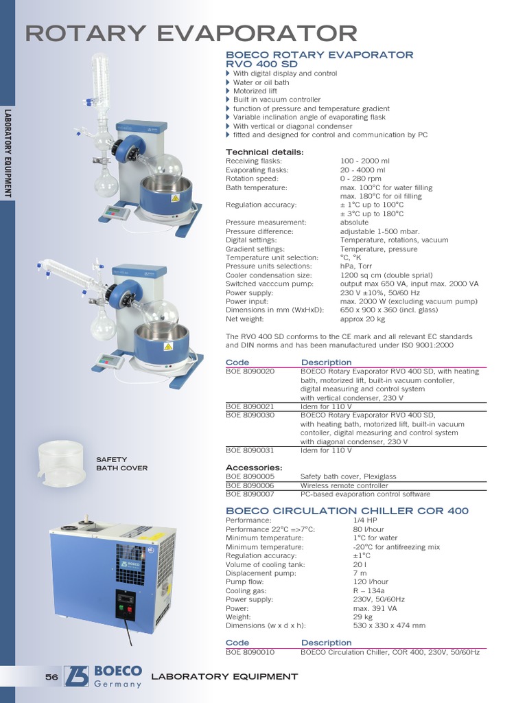 Boeco RVO 400 SD Rotary Evaporator Specs | PDF