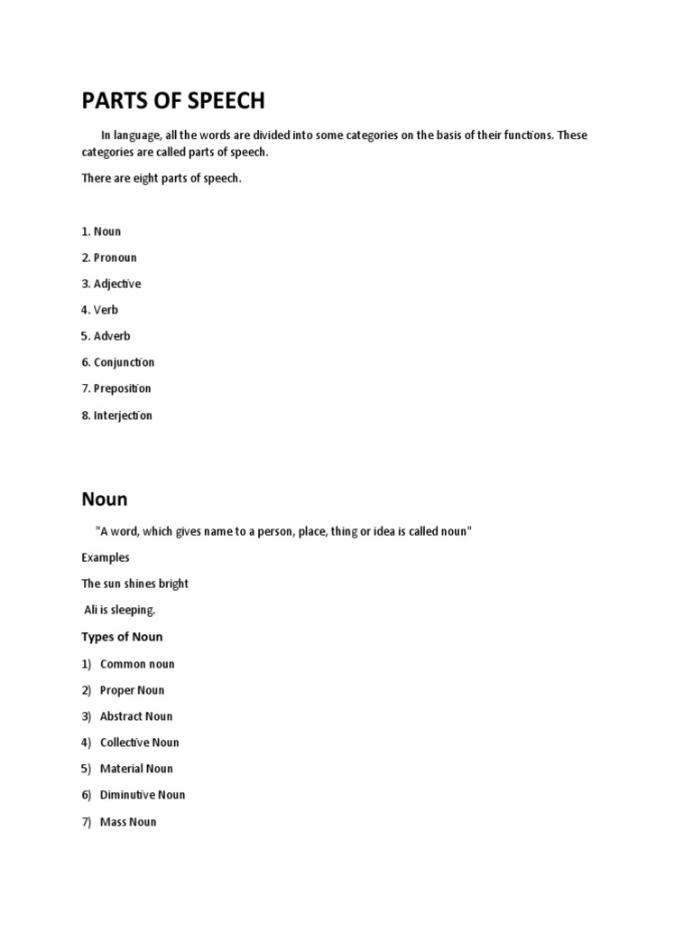 Parts of Speech | PDF