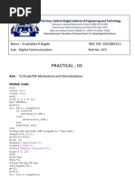 Practical: 03: REG NO: 2021BEC511 Roll No: A72 Name: Vrushabha R Bagde Sub: Digital Communication