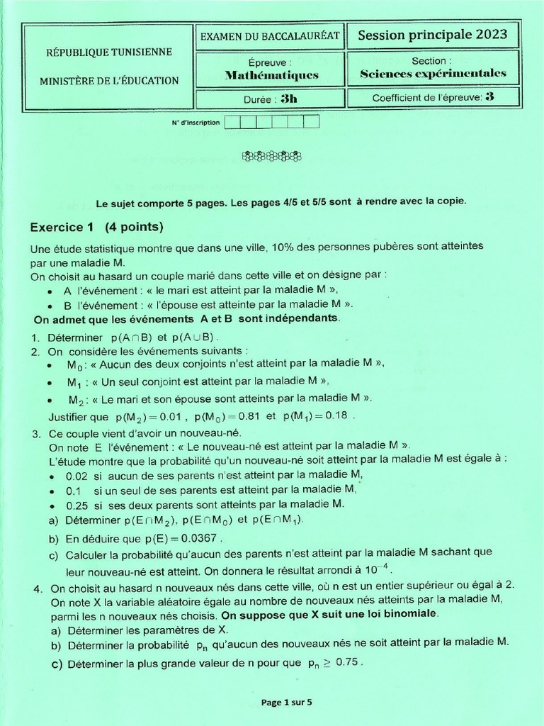 Math Sciences Bac2023 | PDF