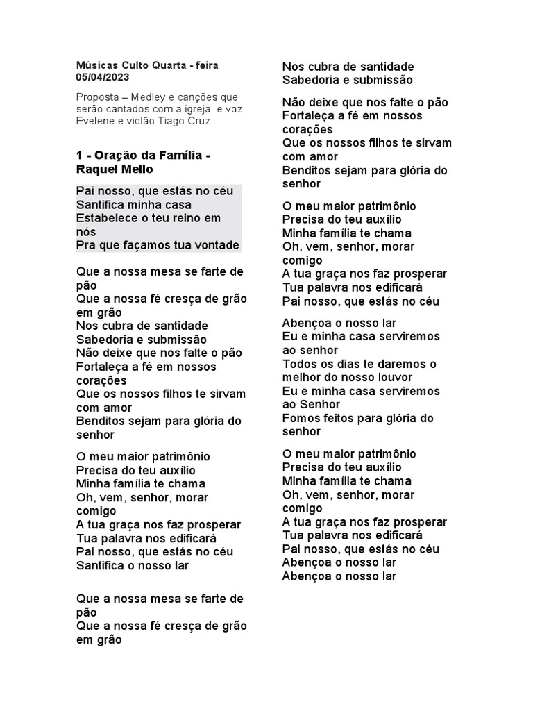Músicas para Culto de Quarta-feira | PDF | Oração do Senhor | Jesus, image size:768x1024