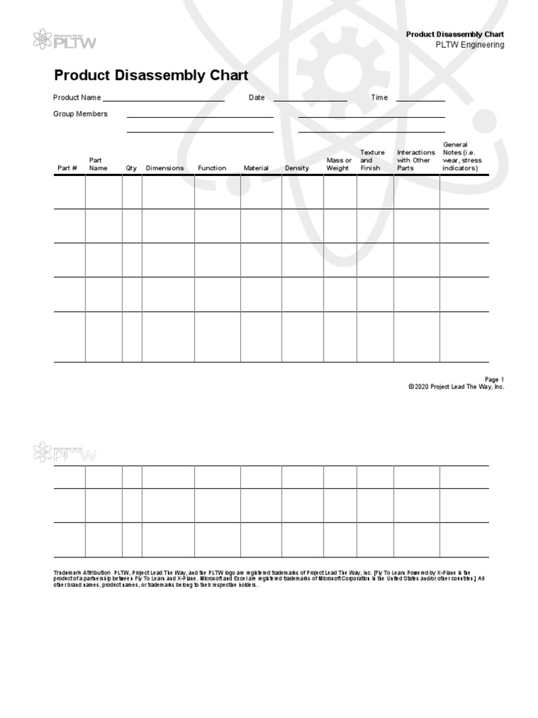Product Disassembly Chart Template | PDF