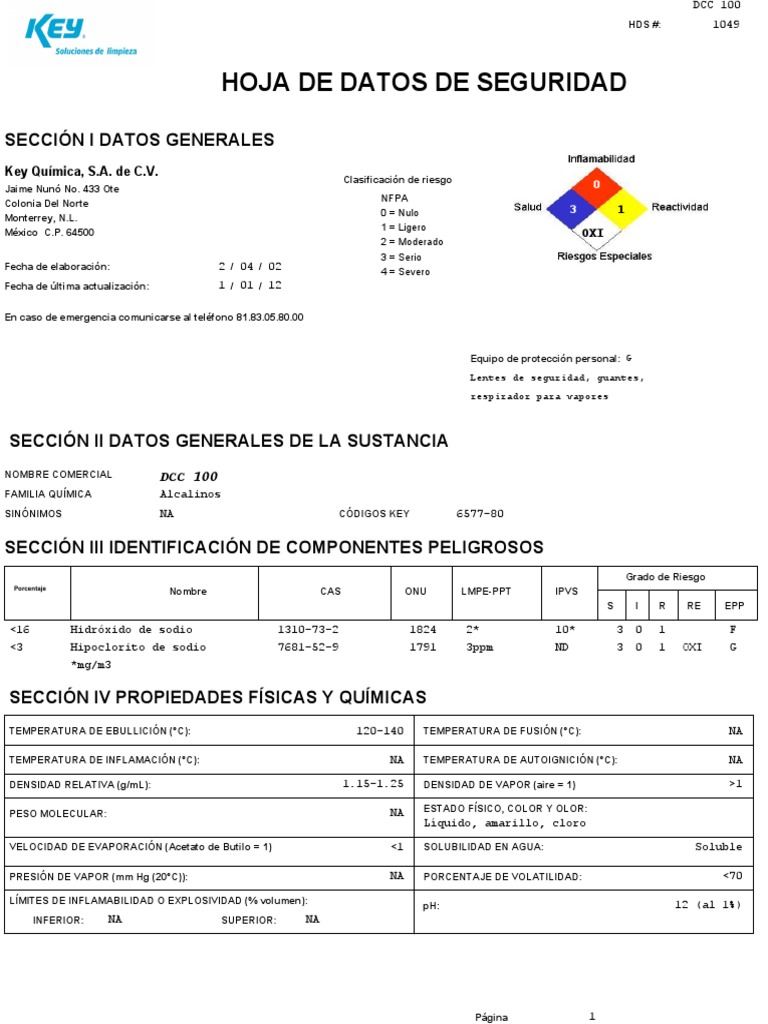 HDS DCC 100 PDF Compuestos químicos Gases