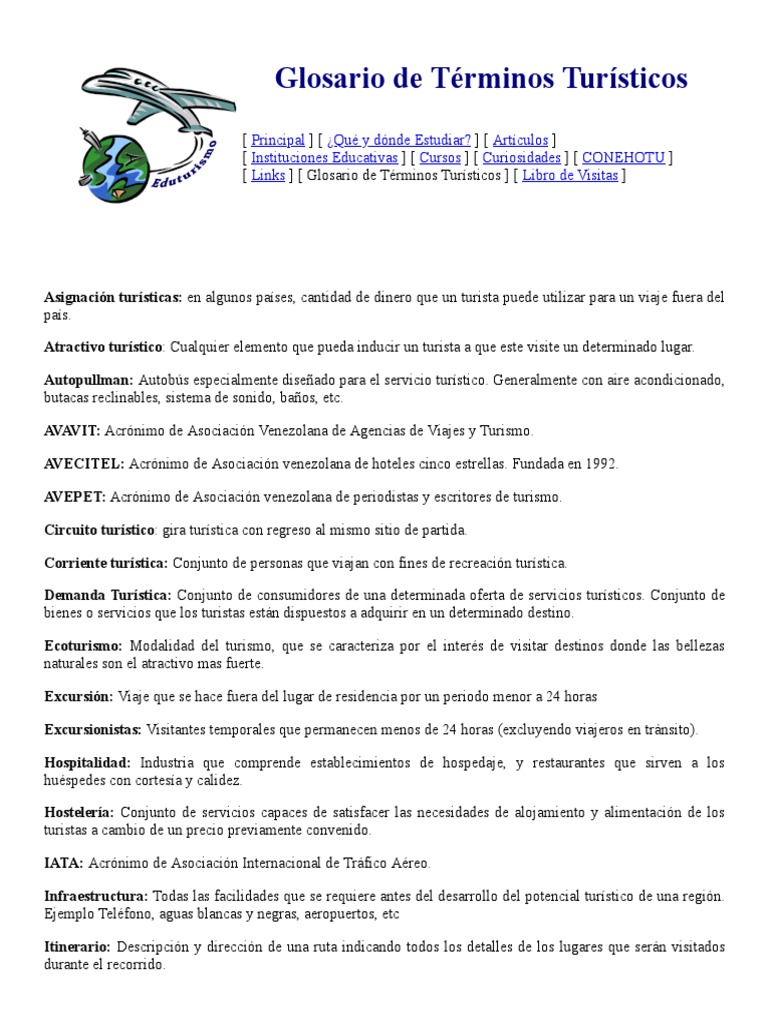 Glosario de Términos Turísticos | PDF | Turismo | Transporte