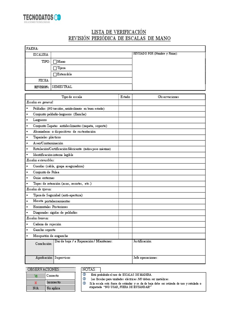 Check List Escala Mano TD | PDF | Bienes manufacturados | Equipo