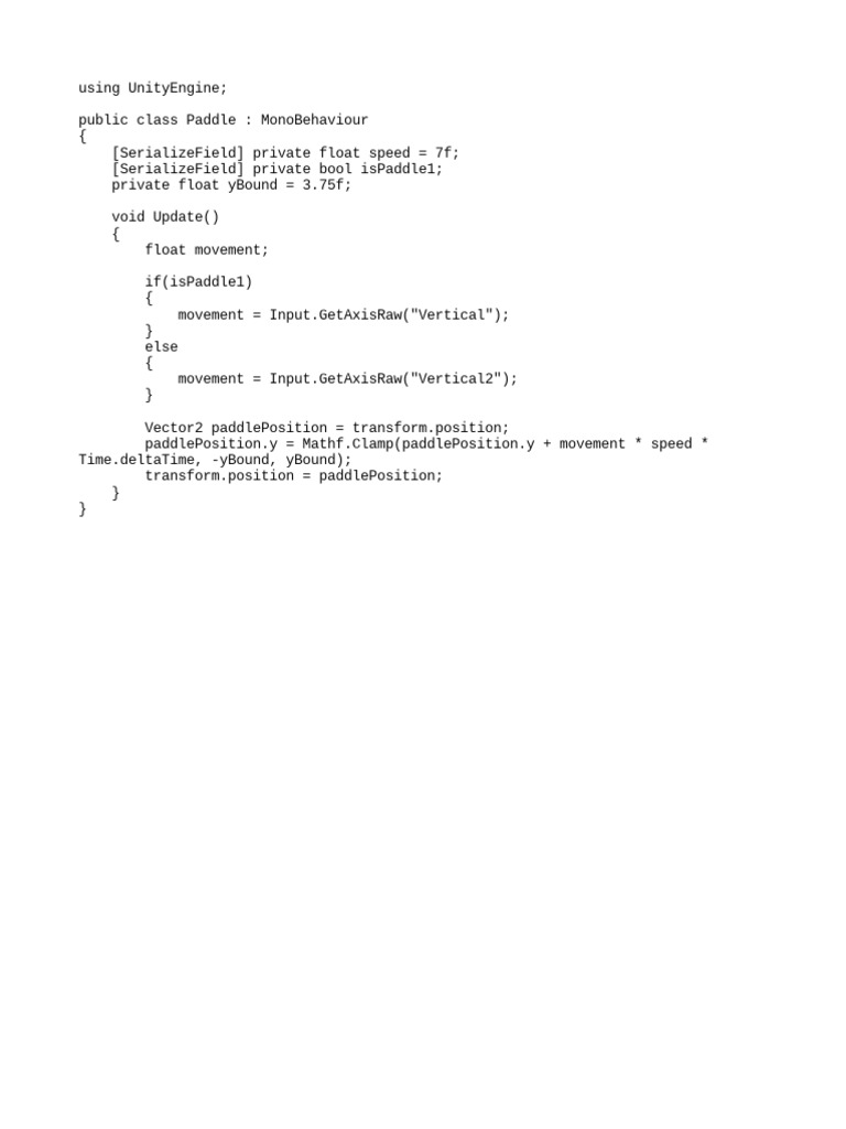 Paddle Movement Script in Unity | PDF