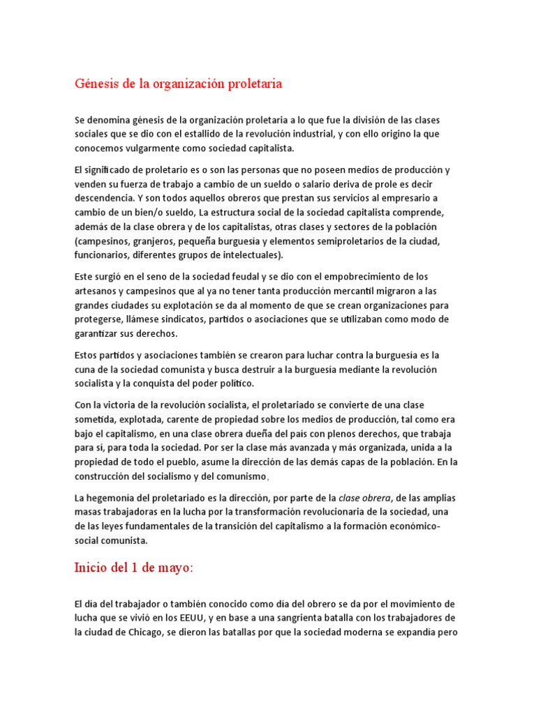 Génesis de La Organización Proletaria | PDF