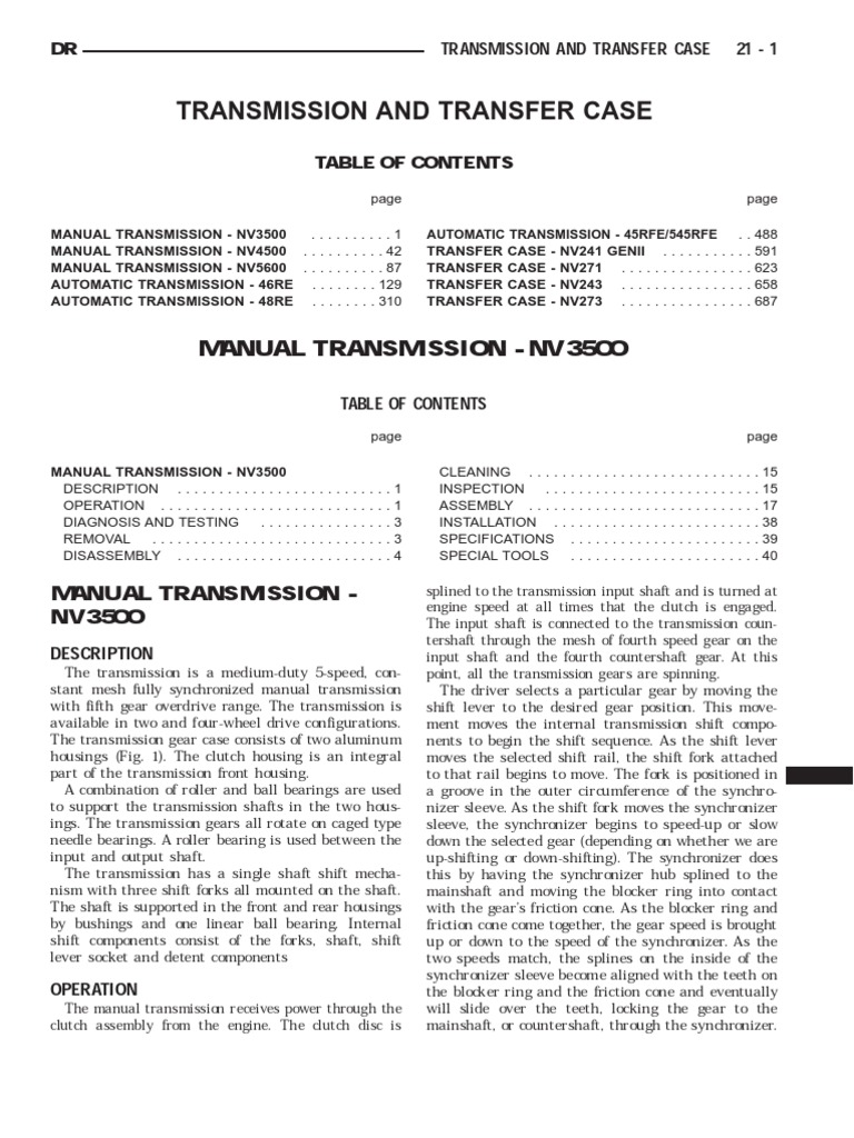 2003 NV3500 Service Manual Manual Transmission Transmission (Mechanics)