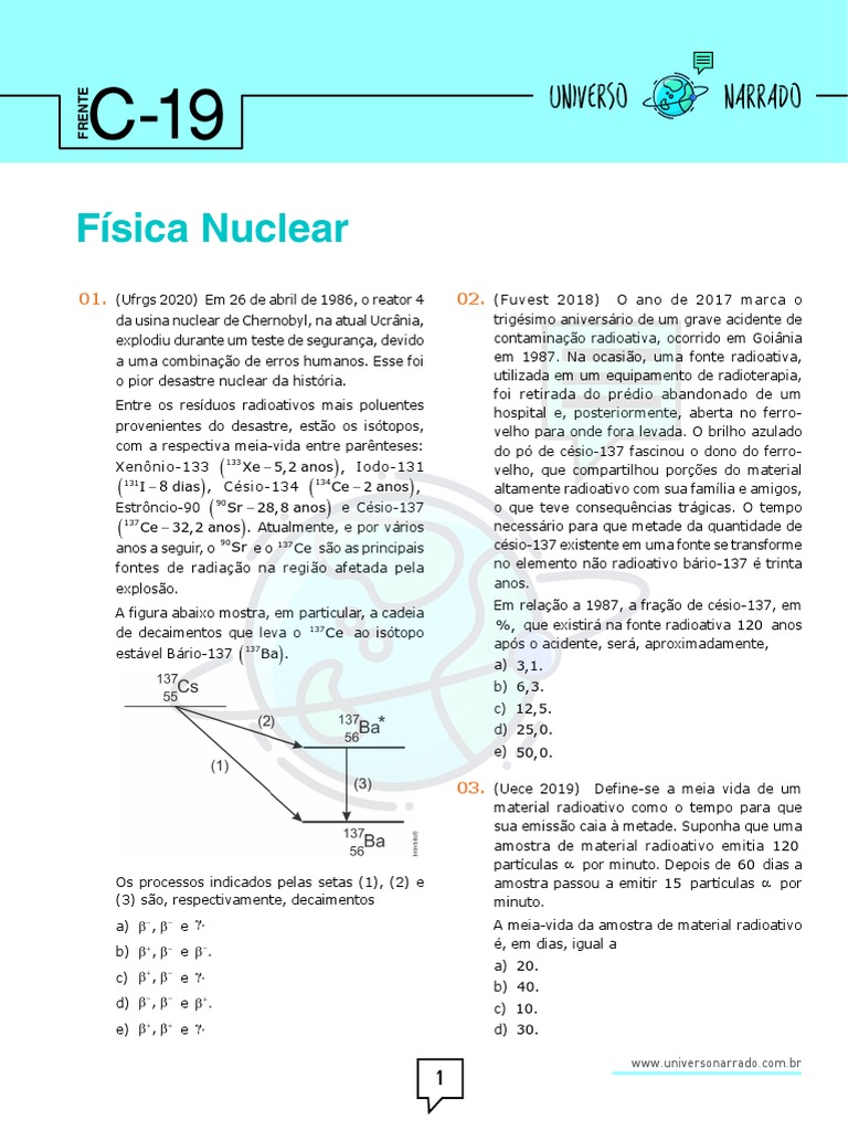 Exercícios Física Nuclear | PDF