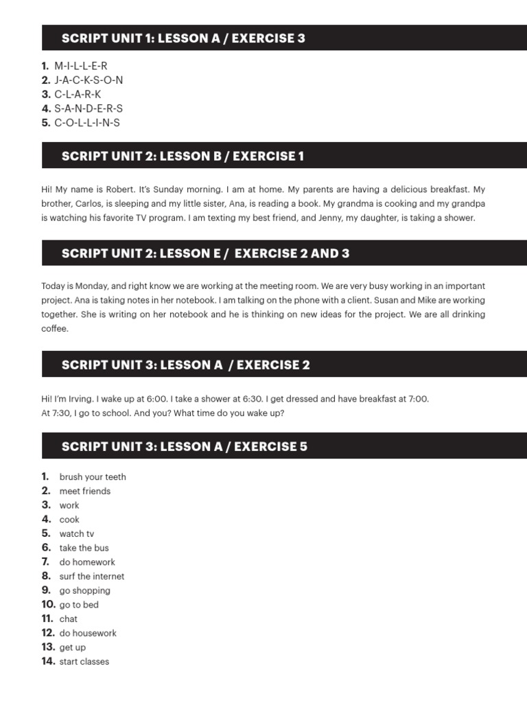 Comprehensive Script Exercises Guide | PDF | Clothing | Softlines (Retail)