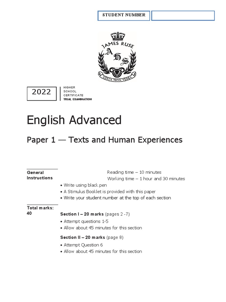 James Ruse 2022 English Trial Paper 1 PDF Outer Space