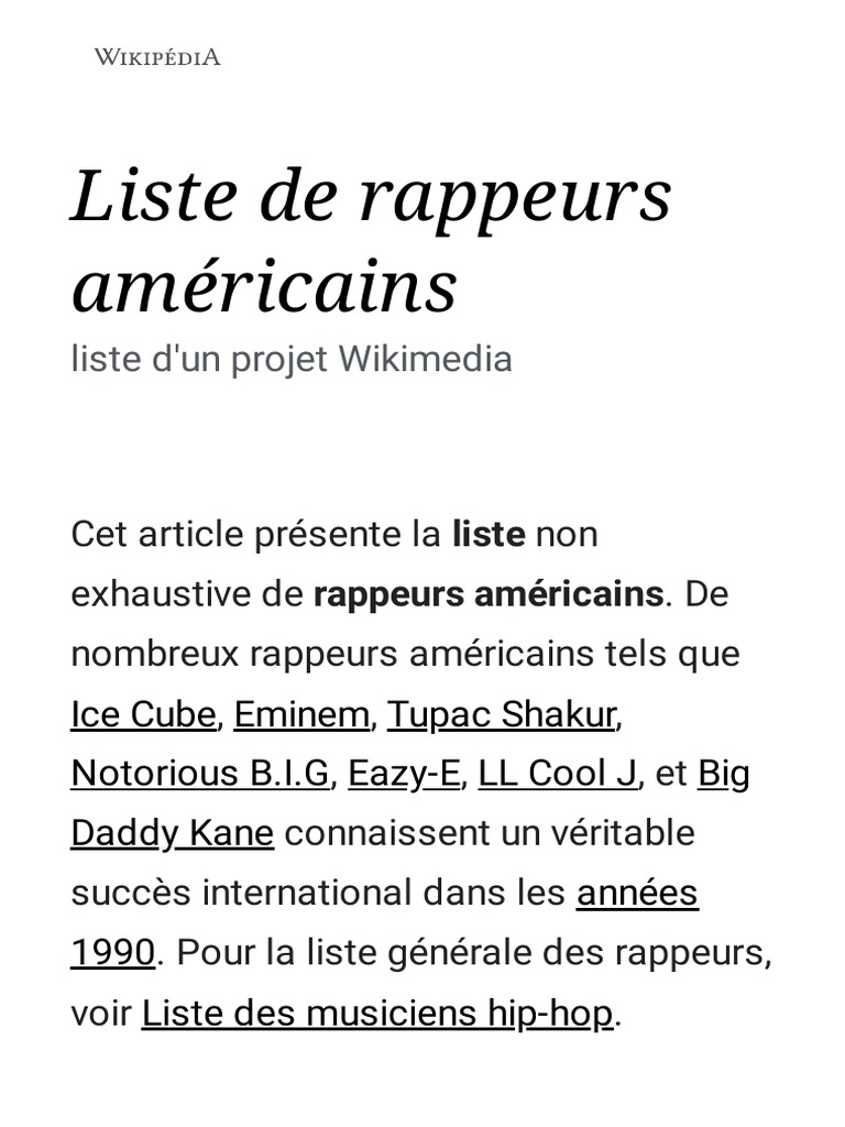 Liste de Rappeurs Américains - Wikipédia | Download Free PDF | Hip Hop ...