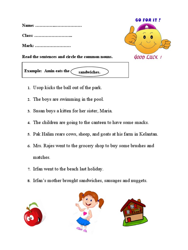 Name .. . Class Mark . Read The Sentences and Circle The Common