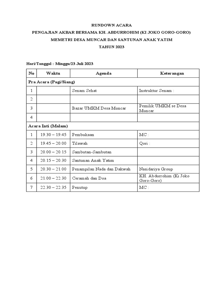 Rundown Acara Pengajian Akbar Desa Muncar 2023 Pdf