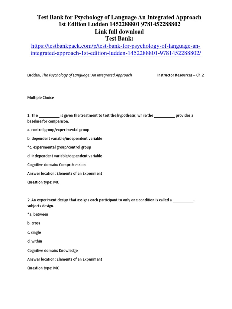 Psychology of Language An Integrated Approach 1st Edition Ludden Test