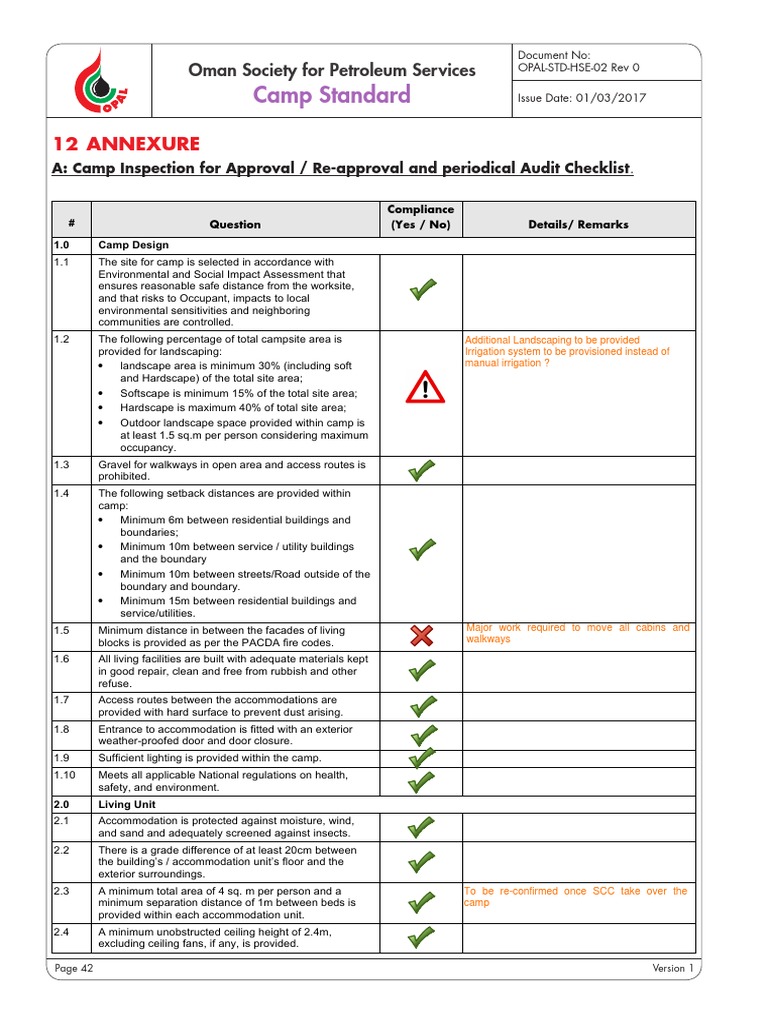 OPAL Camp inspection checklist PDF