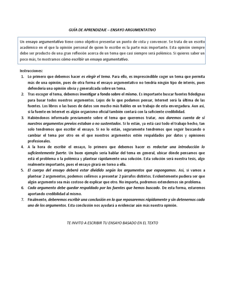 Guía de Aprendizaje Argumentativo 10 | PDF | Ensayos | Internet