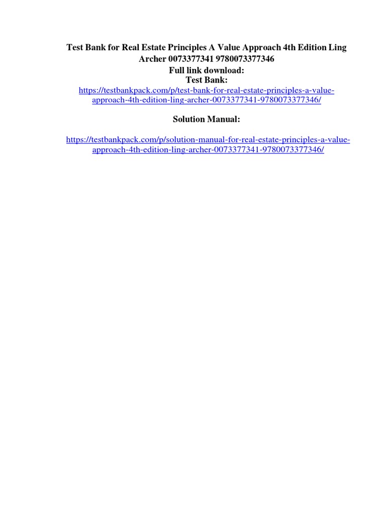 Test Bank for Real Estate Principles 4th Ed. | PDF | Concurrent Estate ...