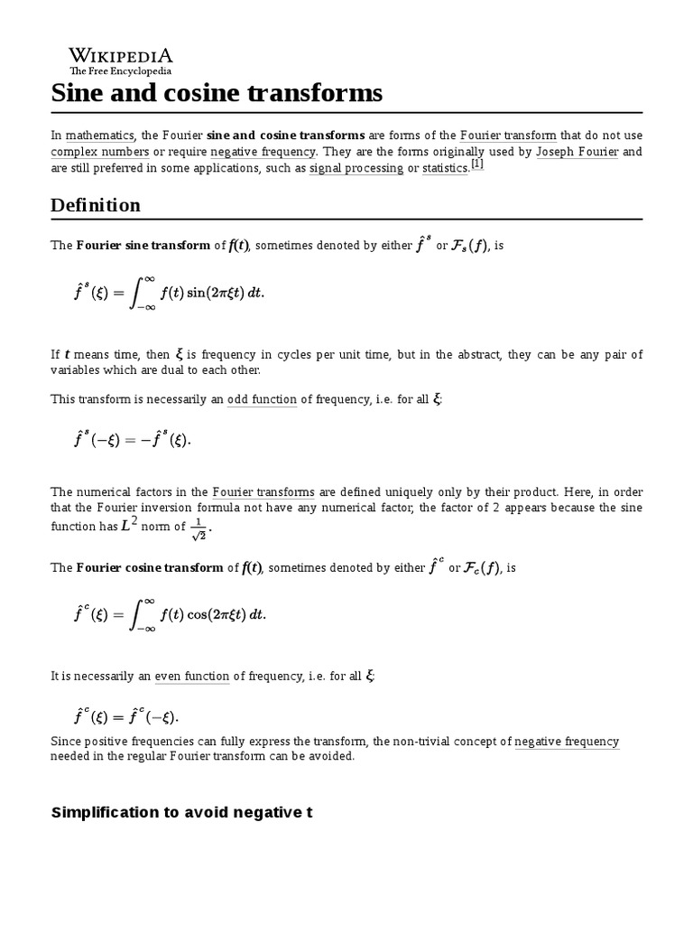 Fourier Sine and Cosine Transforms | PDF | Science & Mathematics