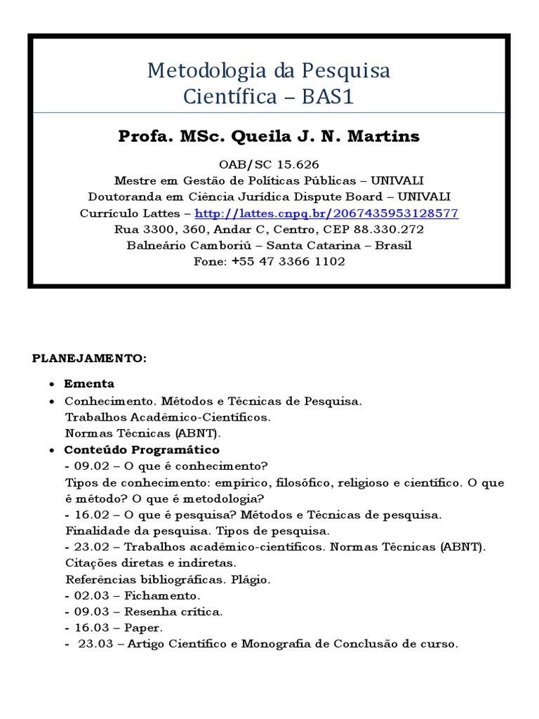 Metodologia de Pesquisa e Normas ABNT | PDF | Método científico ...