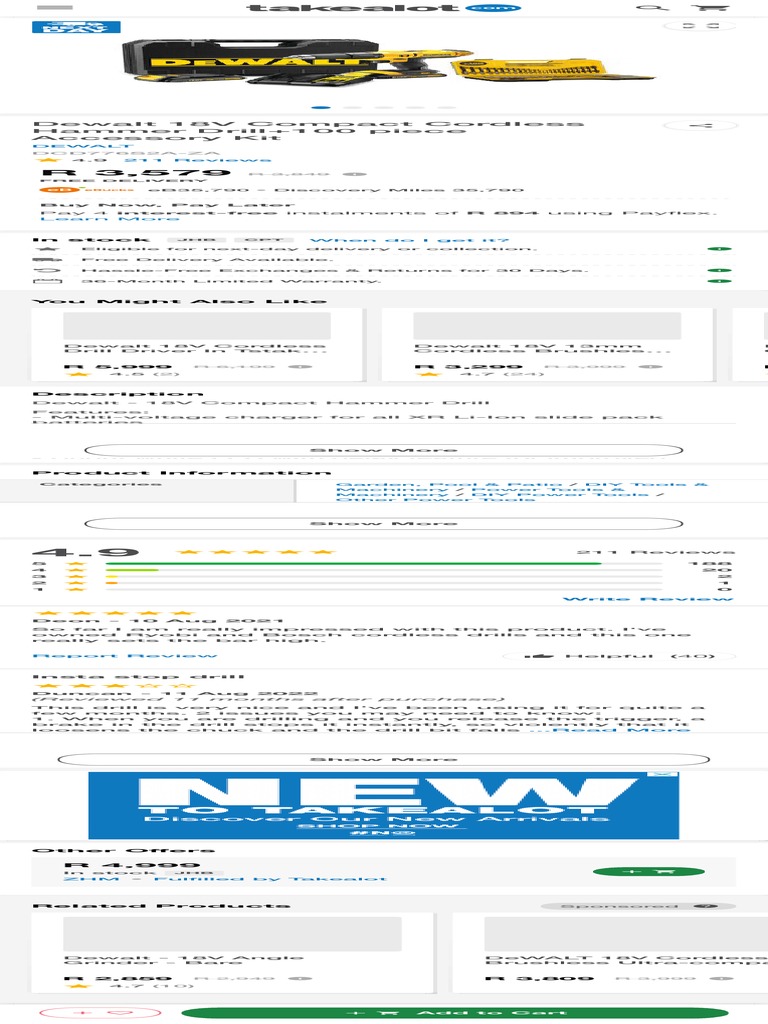 Dewalt 18V Compact Cordless Hammer Drill+100 Piece Accessory Kit Buy