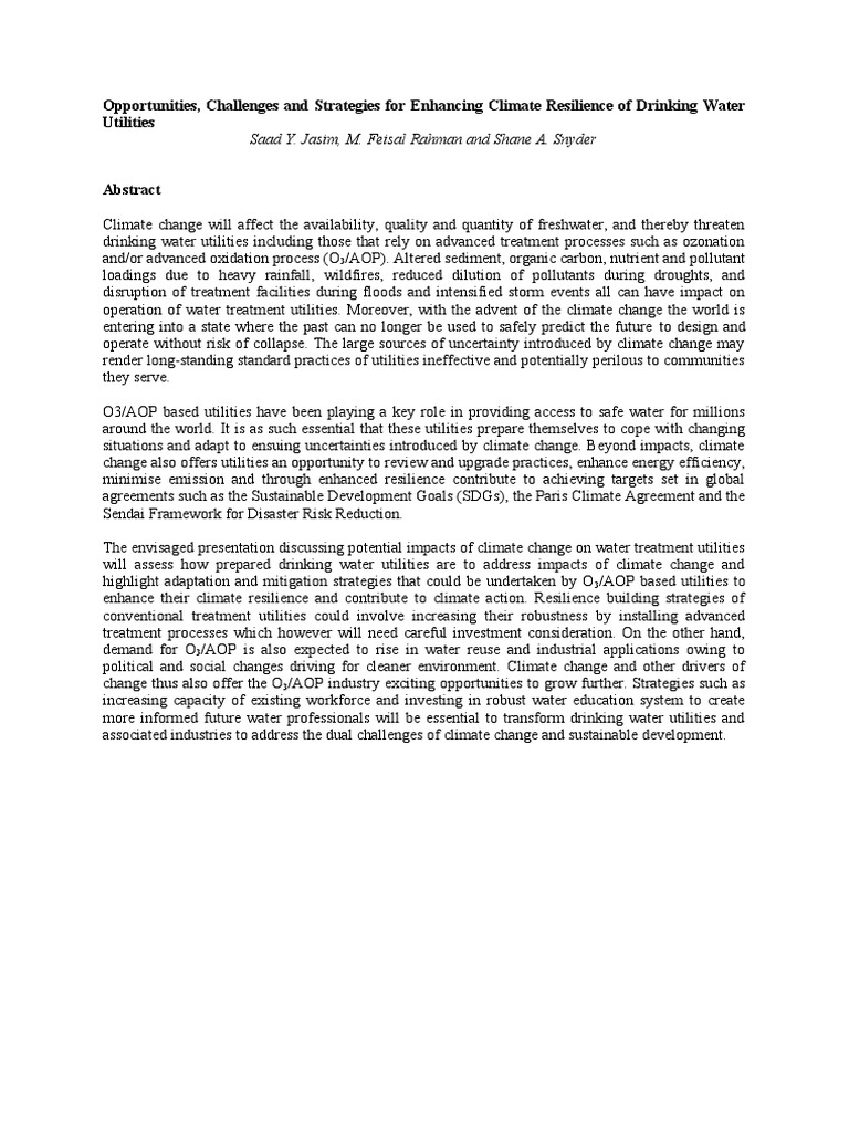 Enhancing Climate Resilience in Water Utilities | PDF | Climate Change ...