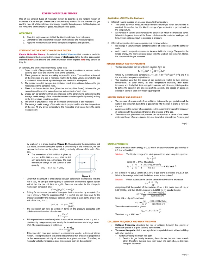 Kinetic Molecular Theory Overview | PDF | Gases | Temperature